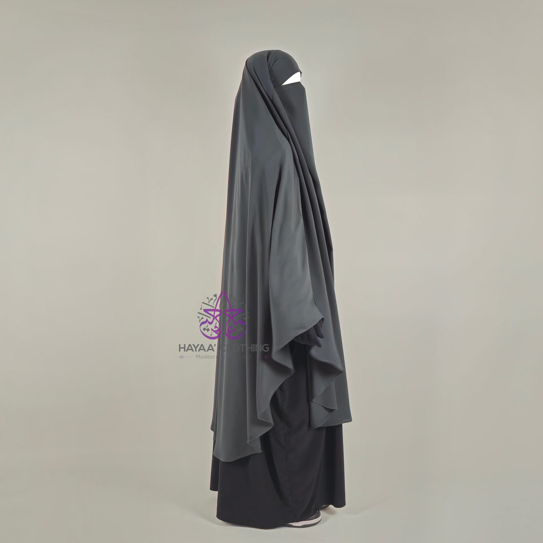 Long Rounded Khimar - Charcoal