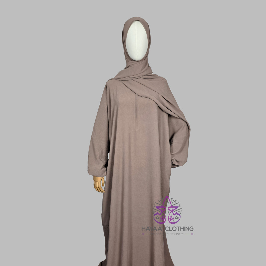 Luxury Prayer Abaya with Attached Hijab - Taupe