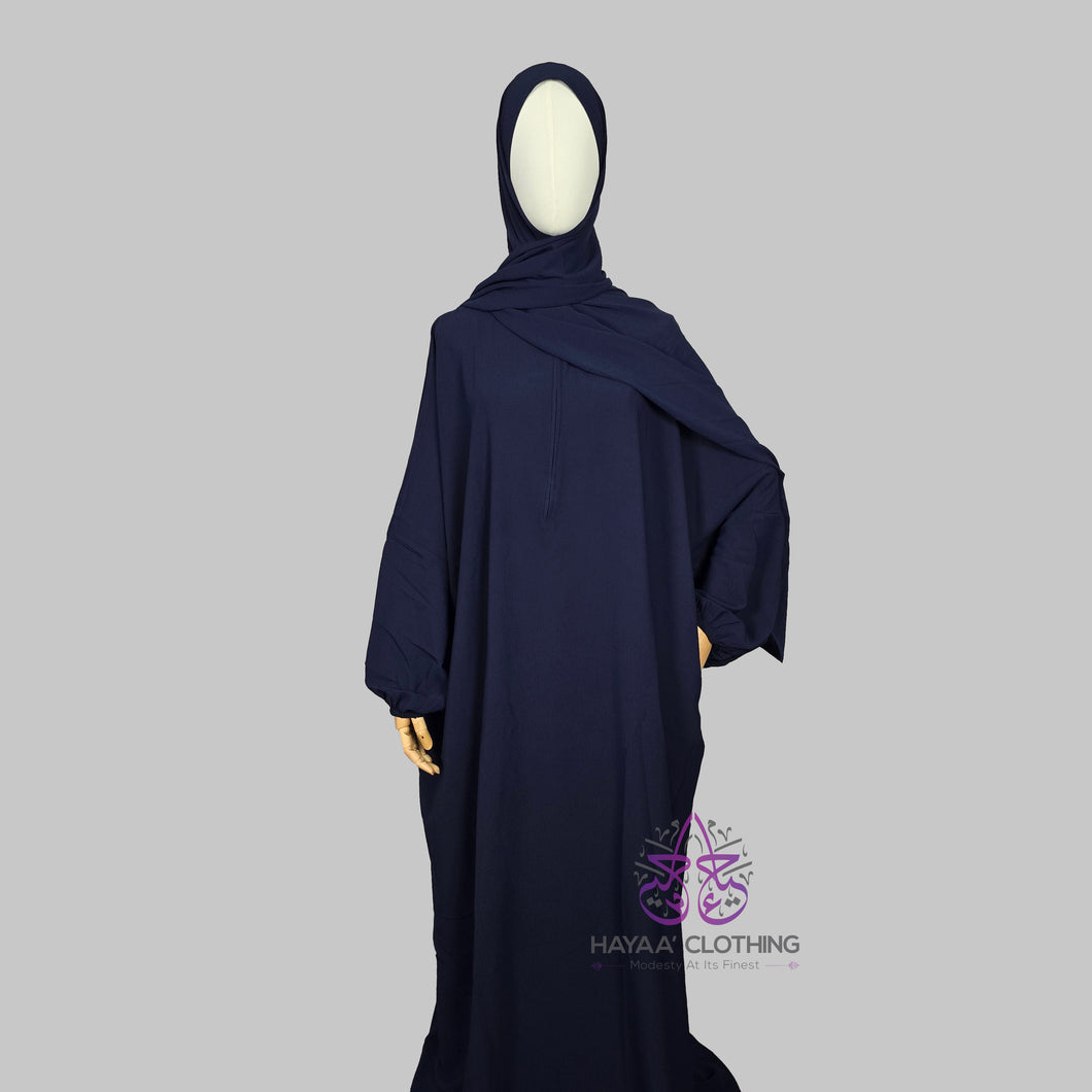 Luxury Prayer Abaya with Attached Hijab - Navy